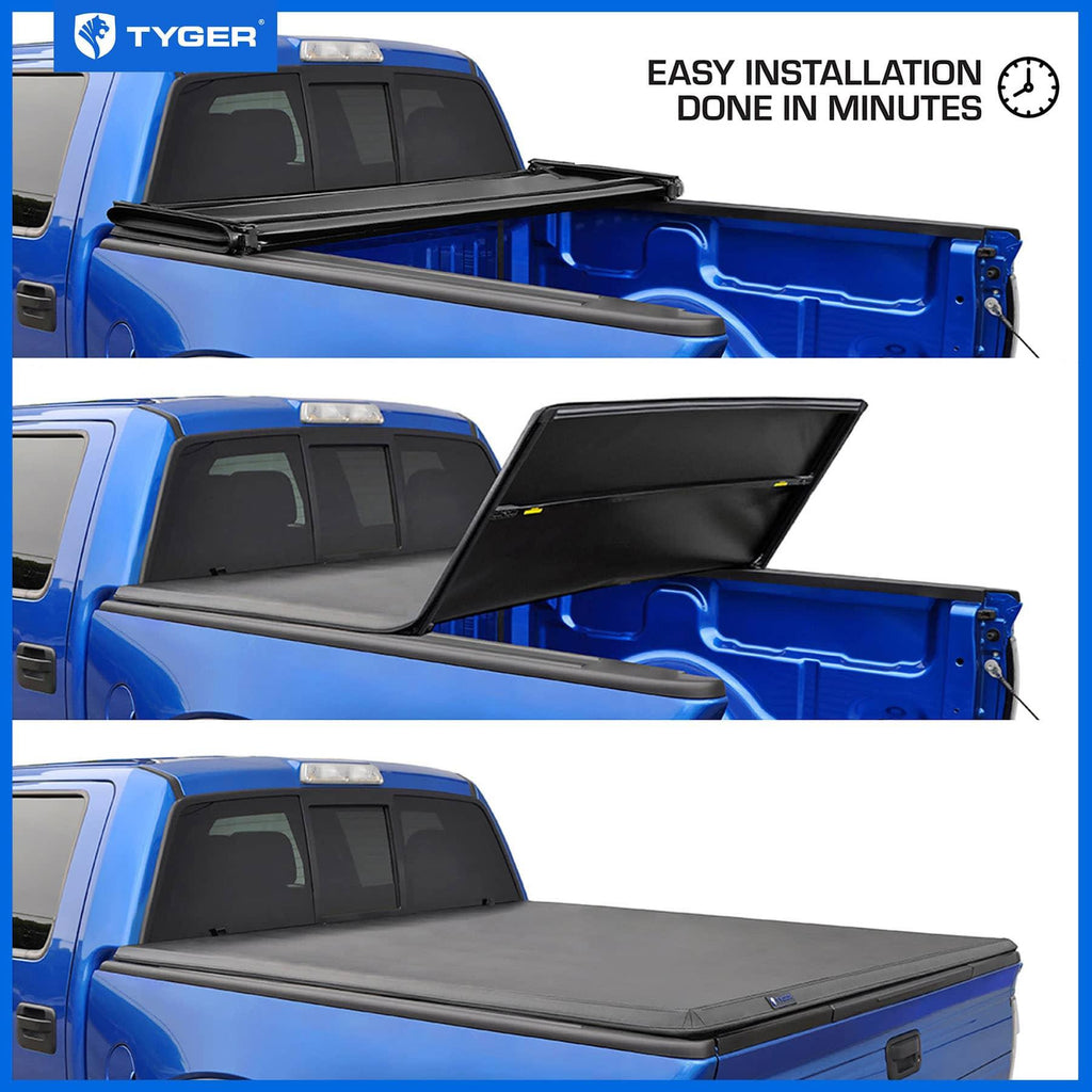 TYGER T3 SOFT TRI-FOLD BOX COVER 24-26 TACOMA 5' W/FACTORY DECK RAIL S ...